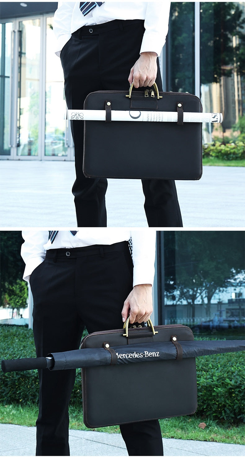 Crazy Horse Leather Men's Business Handbag Genuine Leather Computer Bag