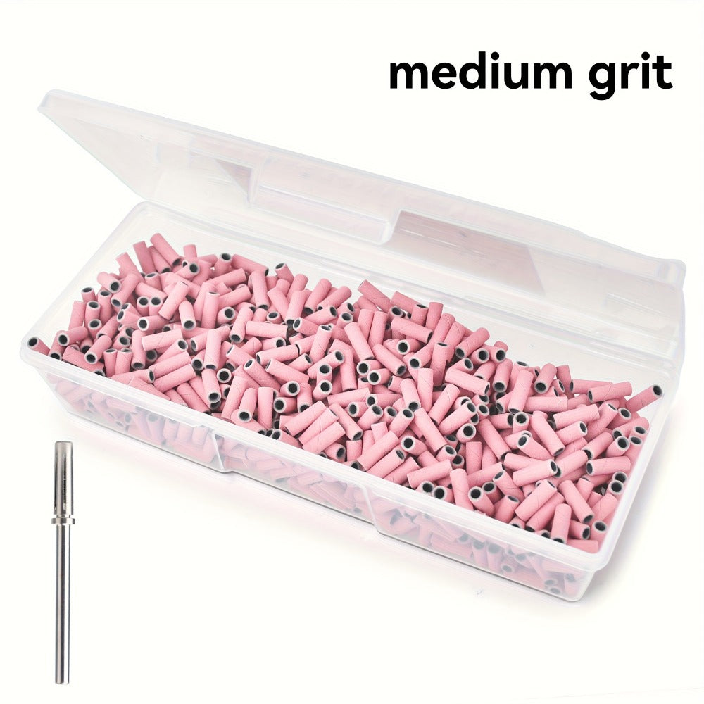 Nail Sanding Bands 1000 Pack with Mandrel Bit – Coarse Medium Fine Grit 3mm Nail Drill Bits for Acrylic Removal — image 5