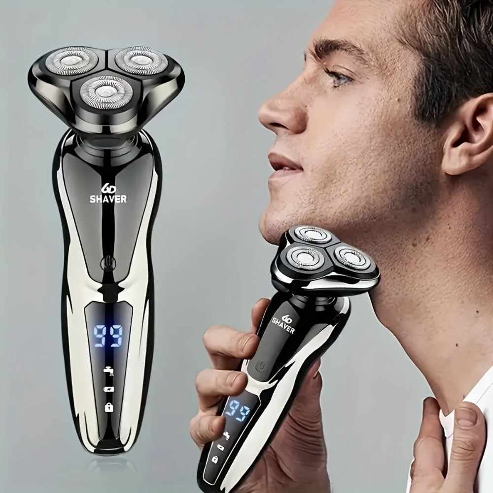 Electric Shaver for Men 3-in-1 Cordless Rechargeable 360° Floating Rotary – Beard Trimmer, Nose Hair Trimmer & Face Shaver wi