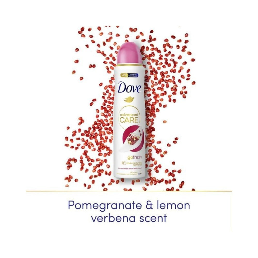 Pomegranate & Lemon Verbena Body Spray for Women Dove Go Fresh 150ml Long Lasting Freshness Quick Dry Invisible No White Mark