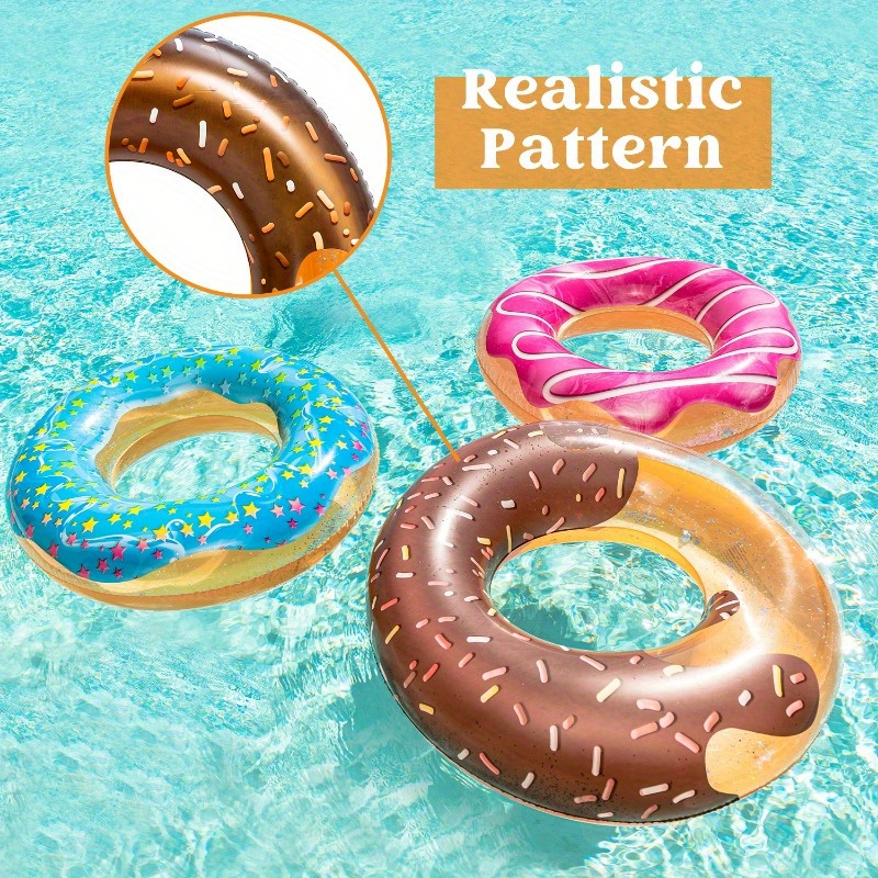Pool Float Donut Ring Three-Pack with Glitter-Style Strawberry, Chocolate and Mint Designs, 32.5-Inch Diameter — image 5