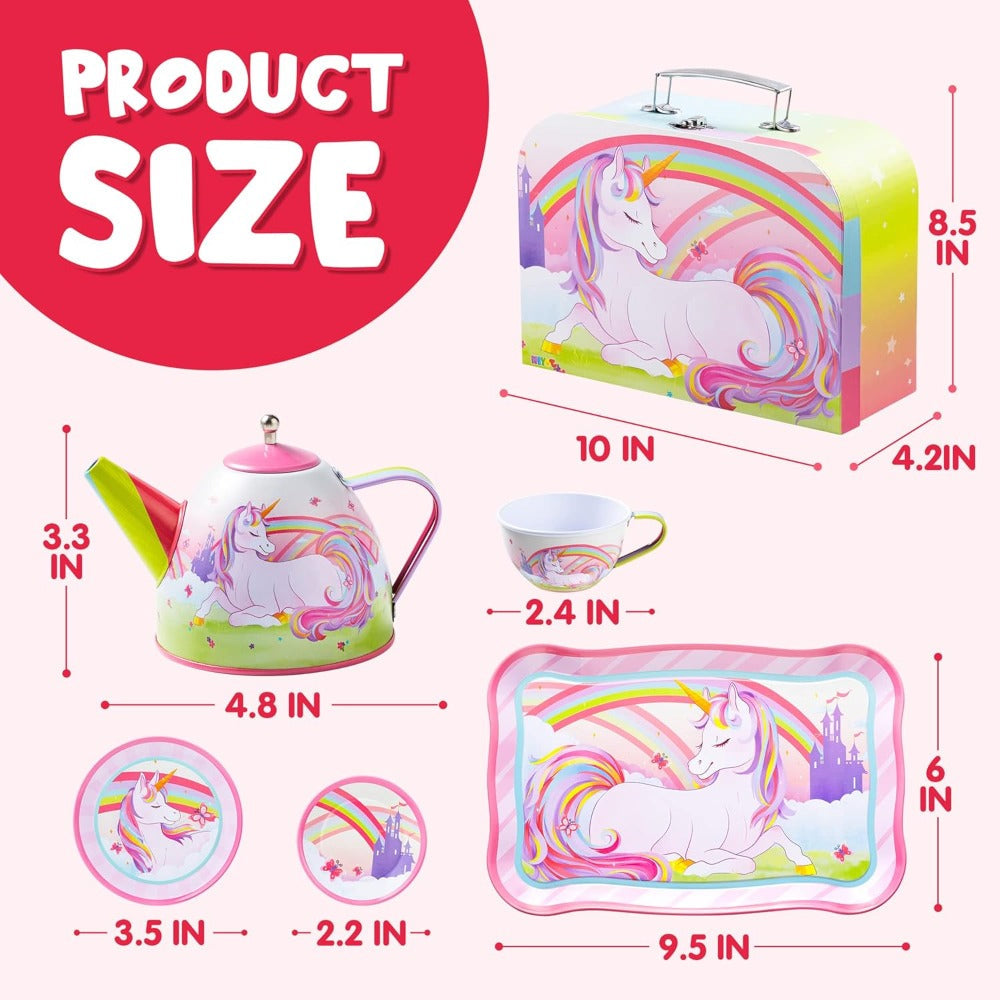 Pink Unicorn Tin Tea Set in Carry Case with Teapot, Four Cups, Four Saucers and Five Plates — image 14