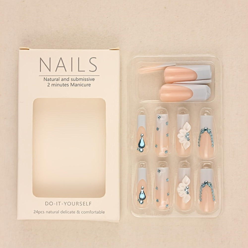 Press On Nails 96-Piece Long Ballerina Blue Gradient 3D Flower Butterfly Set with Four Bracelets — image 13