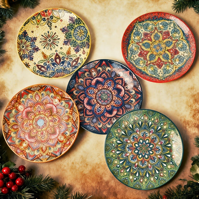 Ceramic Bowl Set with Lids 8-Piece Bohemian Soup Noodle Salad Bowls, for Home Cooking, Dining and Outdoor Meals — image 22