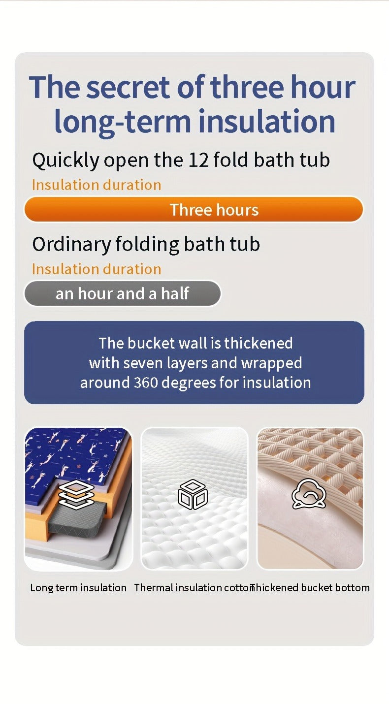 Foldable Bathtub 130 Gallon XL Deep Soak Tub for Adults, Ice Bath & Hot Spa, Indoor Outdoor, One-Piece Fold-Flat Design 31.5"