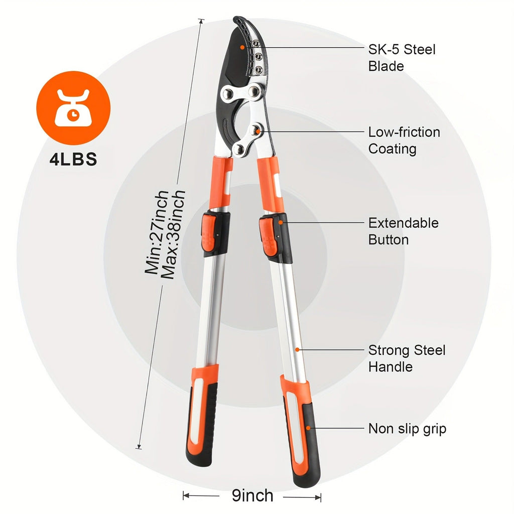 Long Reach Pruning Shears 18-38 Inch Extendable – Non-Stick Steel Blades Cut 2" Branches, Shock-Absorbing Handle — image 15