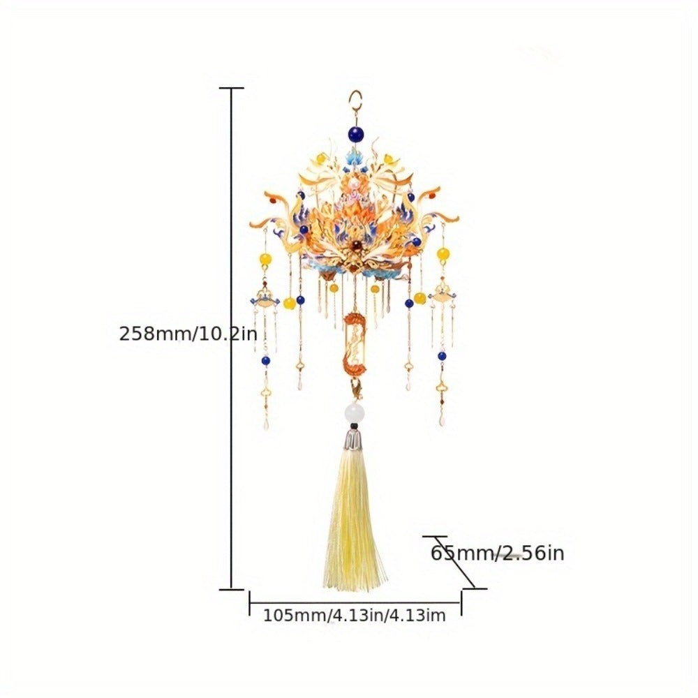 3D Metal Puzzle Phoenix Crown Qingluan – Blue & Gold DIY Assembly with Beads & Tassels, Chinese Mythology Art Collectible — i