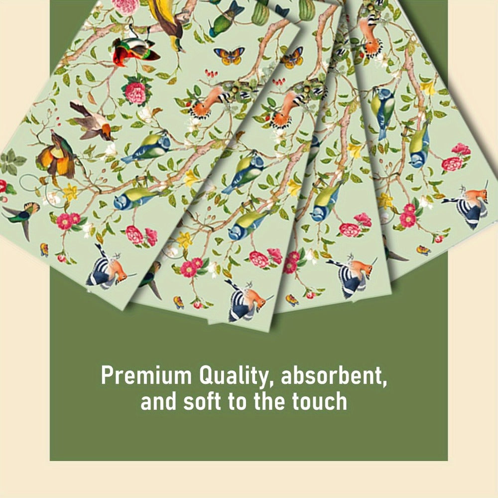 Vintage Floral Bird Watercolor Paper Napkins 100 Pcs – Decorative Disposable Guest Hand Towels for Bathroom, Wedding, Bridal 