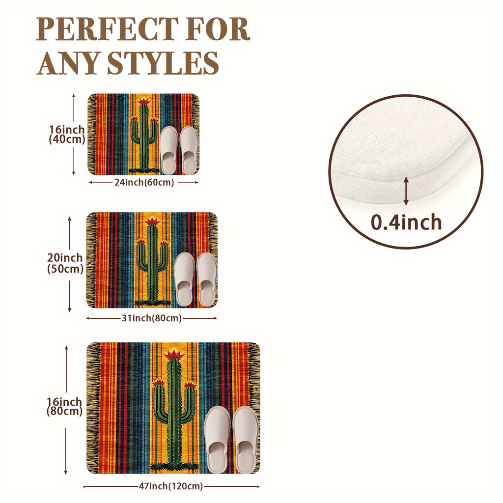 Area Rug Mexican Cactus Stripe Flannel Mat with Five Size and Set Choices for Kitchen or Entryway — image 6