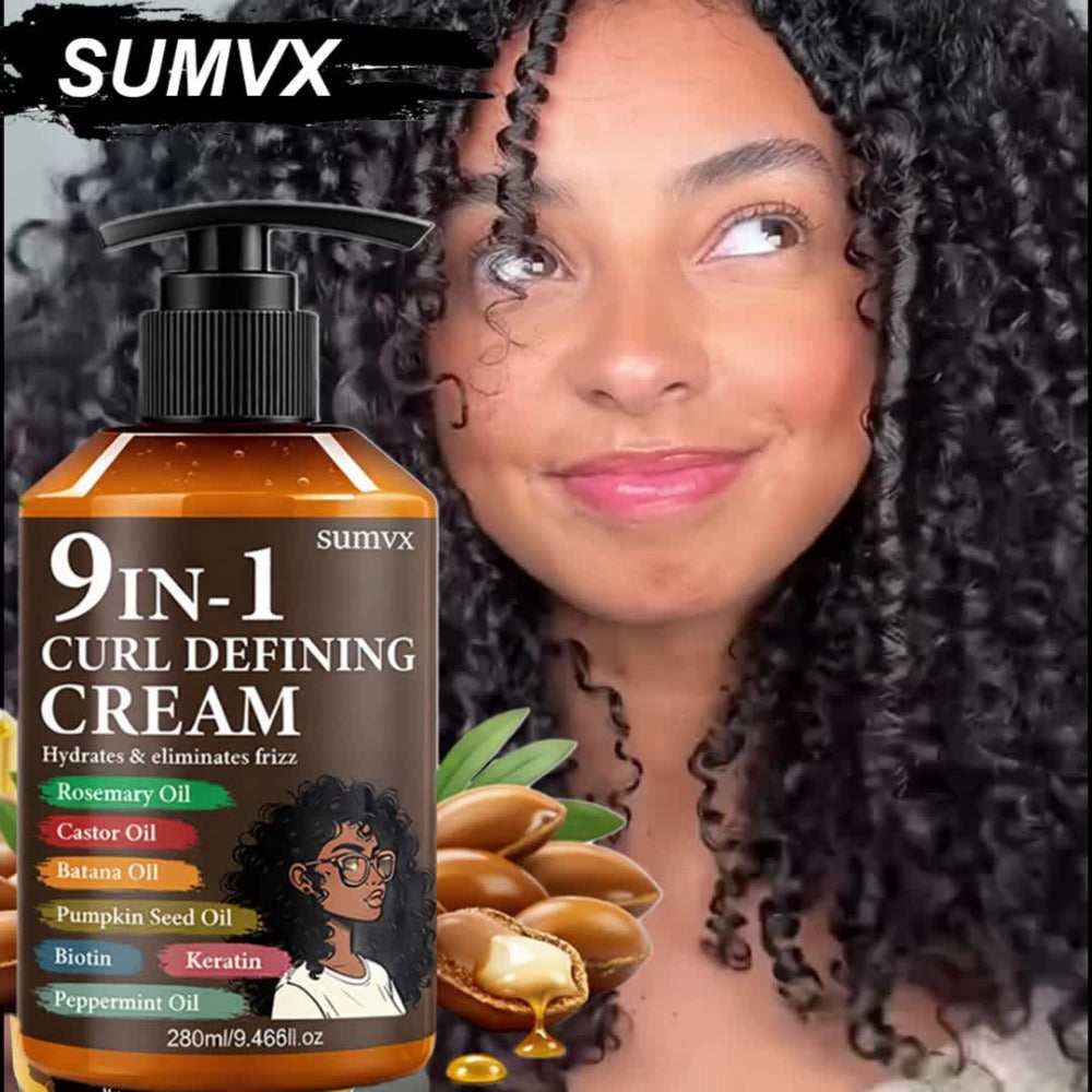 280ml 9-in-1 Curl Defining Cream in Pump Bottle with Pictured Botanical Ingredient Blend for Wavy Hair — image 11