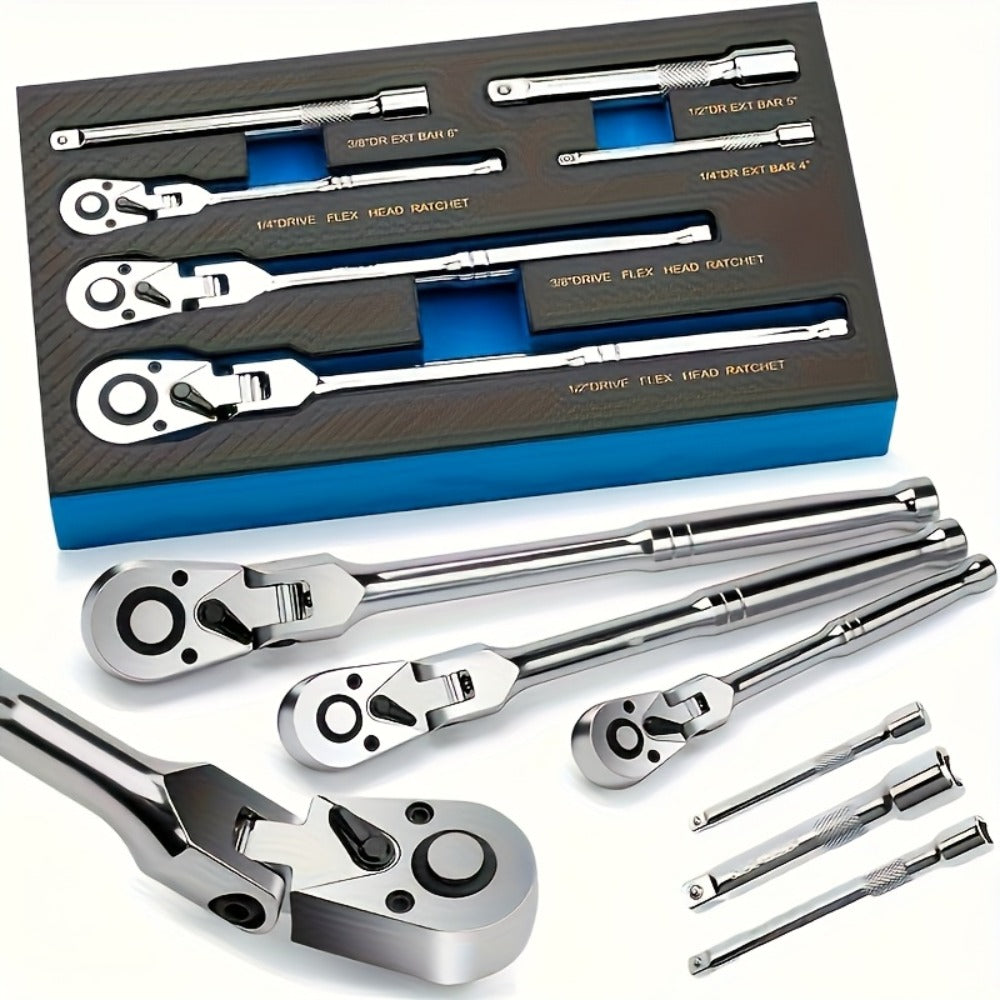 Three- or Six-Piece Flex-Head Ratchet Handle Set with 1/4, 3/8 and 1/2-Inch Drives and Extensions — image 2