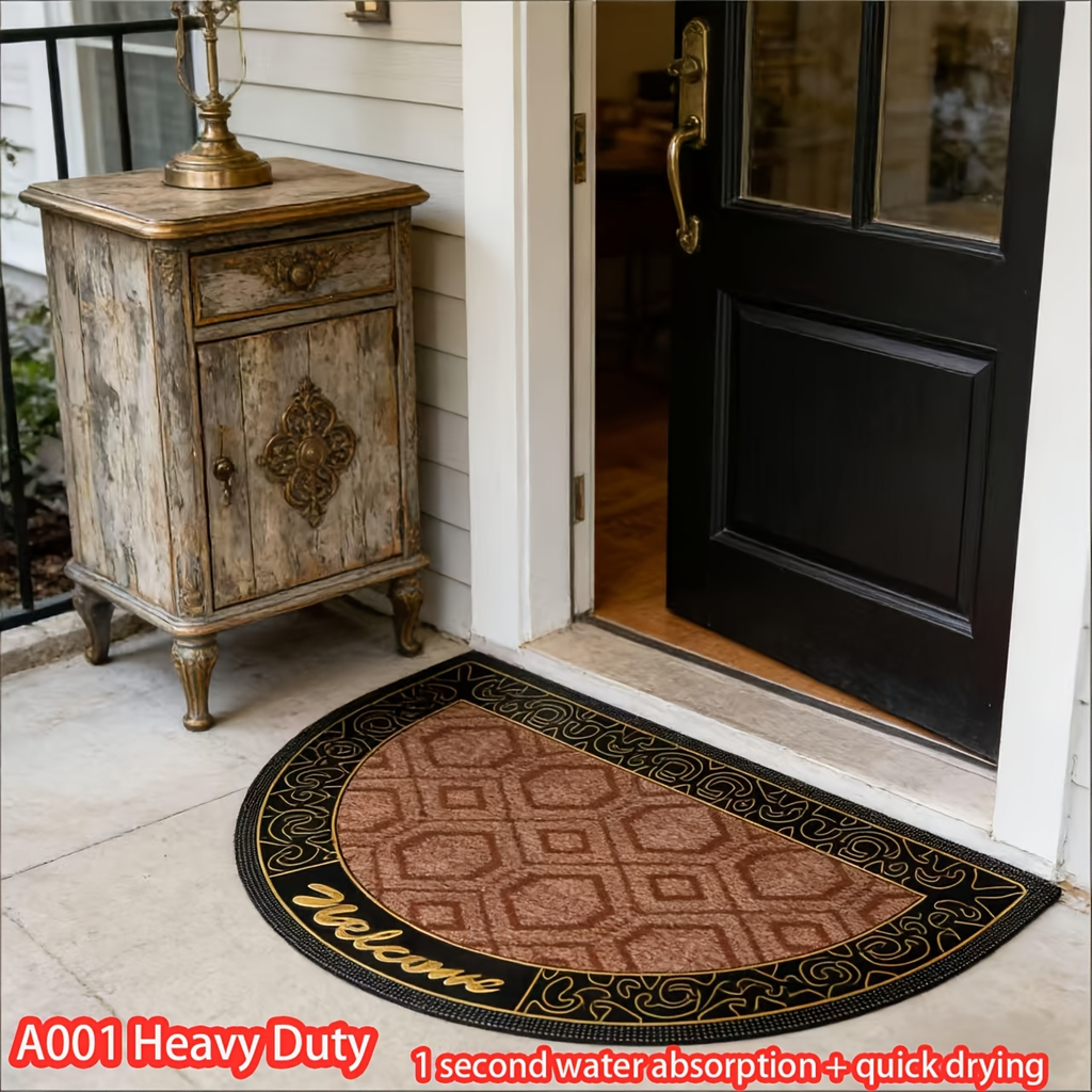 Textured Welcome Door Mat with Bordered Brown-and-Black Geometric Design in A001 or A002 Styles — image 5