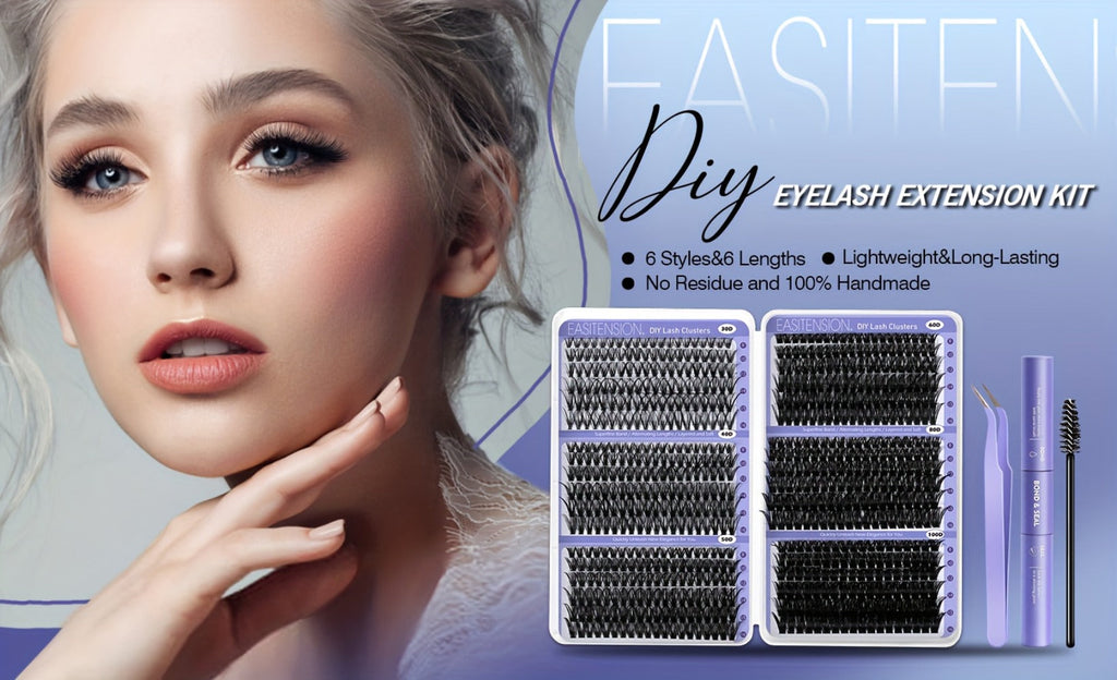 Premade Lash Clusters 708Pcs Mixed Length 30D 50D 80D 100D Wispy Volume Kit – Natural Fluffy DIY Lash Extensions with Bond Se