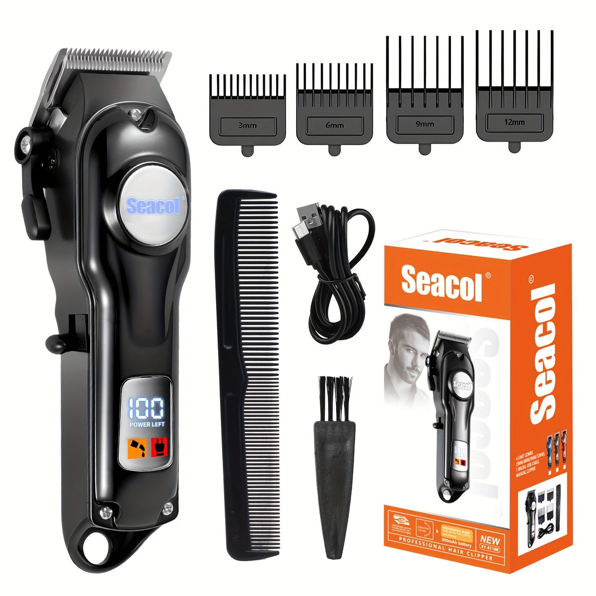 900mAh LCD Hair Clippers for Men – USB Rechargeable Cordless Electric Trimmer with Limit Combs & Cleaning Brush — image 14