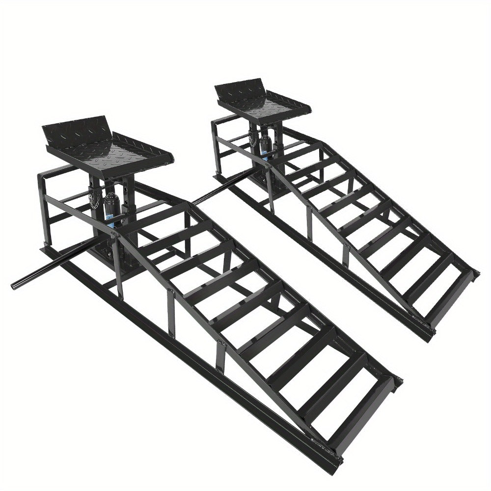 Hydraulic Vehicle Ramps 11, 000 lb 5T Low Profile Heavy Duty Lift Service Ramps for Truck Trailer Garage – Adjustable Height 