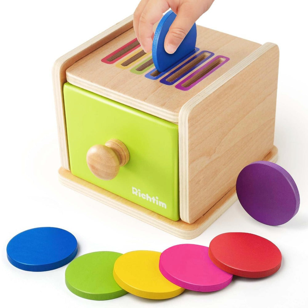 Wooden Color Sorting Toy with Drawers for Toddlers Ages 12M-3 Years, Montessori Object Permanence Box Fine Motor Skills — ima
