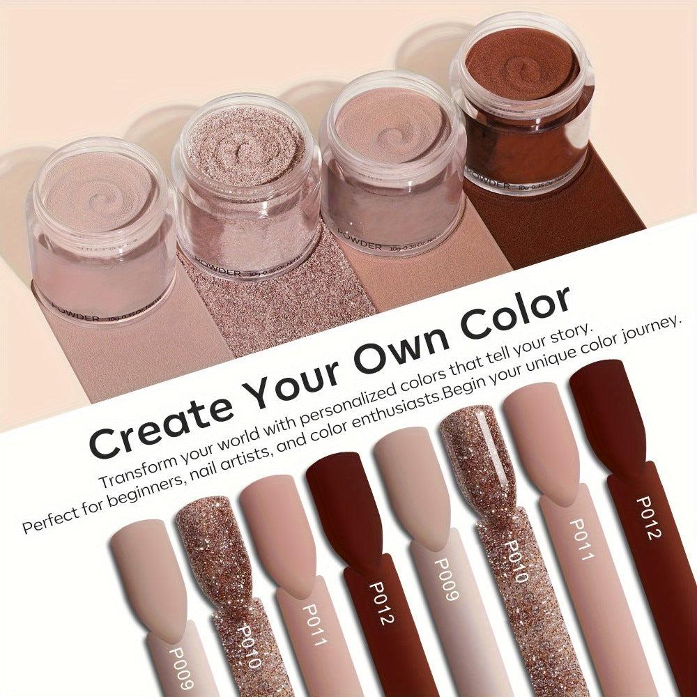 Dip Powder Nail Kit with YANYILIKE Label, Four Pink Brown Beige Powders, Three 10ml Liquids and Four Tools — image 6