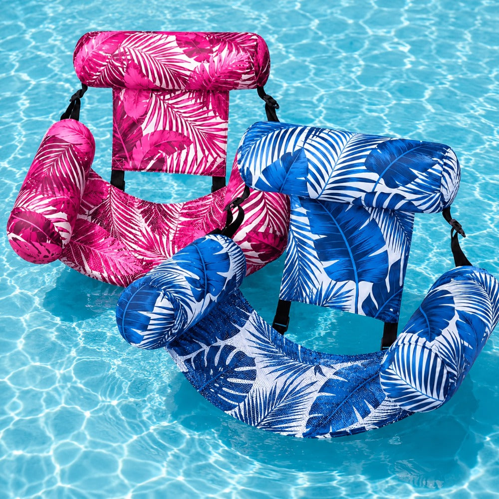 Pool Float Tropical Leaf Lounge Chair with Sling Seat, Inflatable Side Bolsters and Adjustable Headrest — image 4