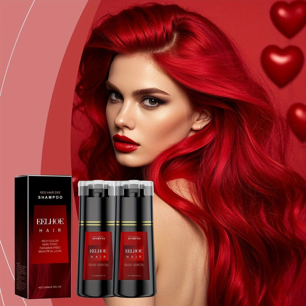 Hair Dye Shampoo, EELHOE Red Two-Pack with Two 200ml Pump Bottles for At-Home Color Application — image 1
