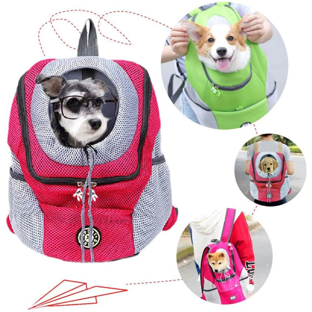 Head-Out Pet Carrier Backpack with Mesh Panels, Side Pockets and RoseRed or Black Medium Options — image 1