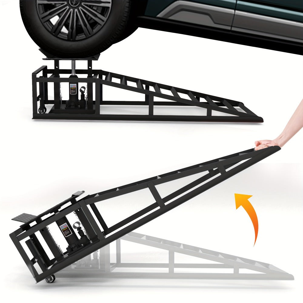 Car Ramps 2-Pack Hydraulic High Lift 11, 050 lb Capacity Low Profile with Support Jack – Oil Change Service Ramps for Car Tru