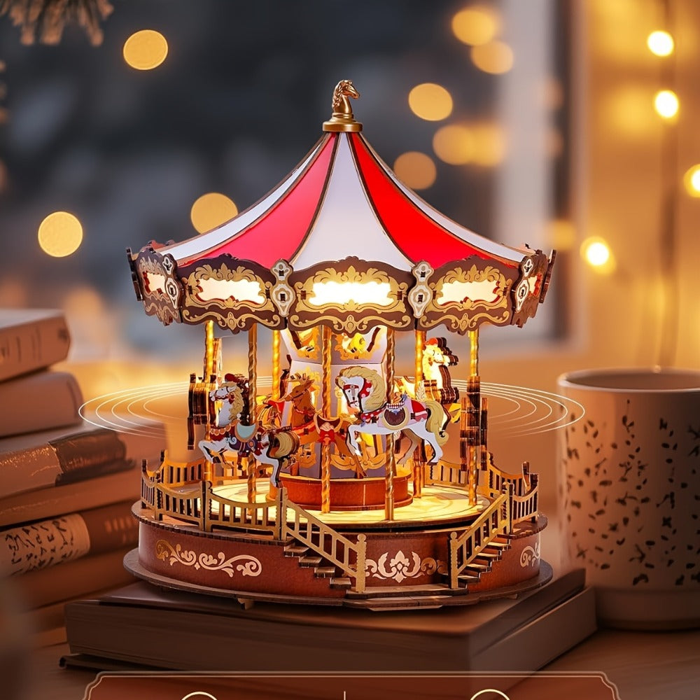 Rolife Carousel Music Box Kit, DIY 3D Wooden Puzzle Architectural Craft Model, Spinning Carousel with Music — image 4