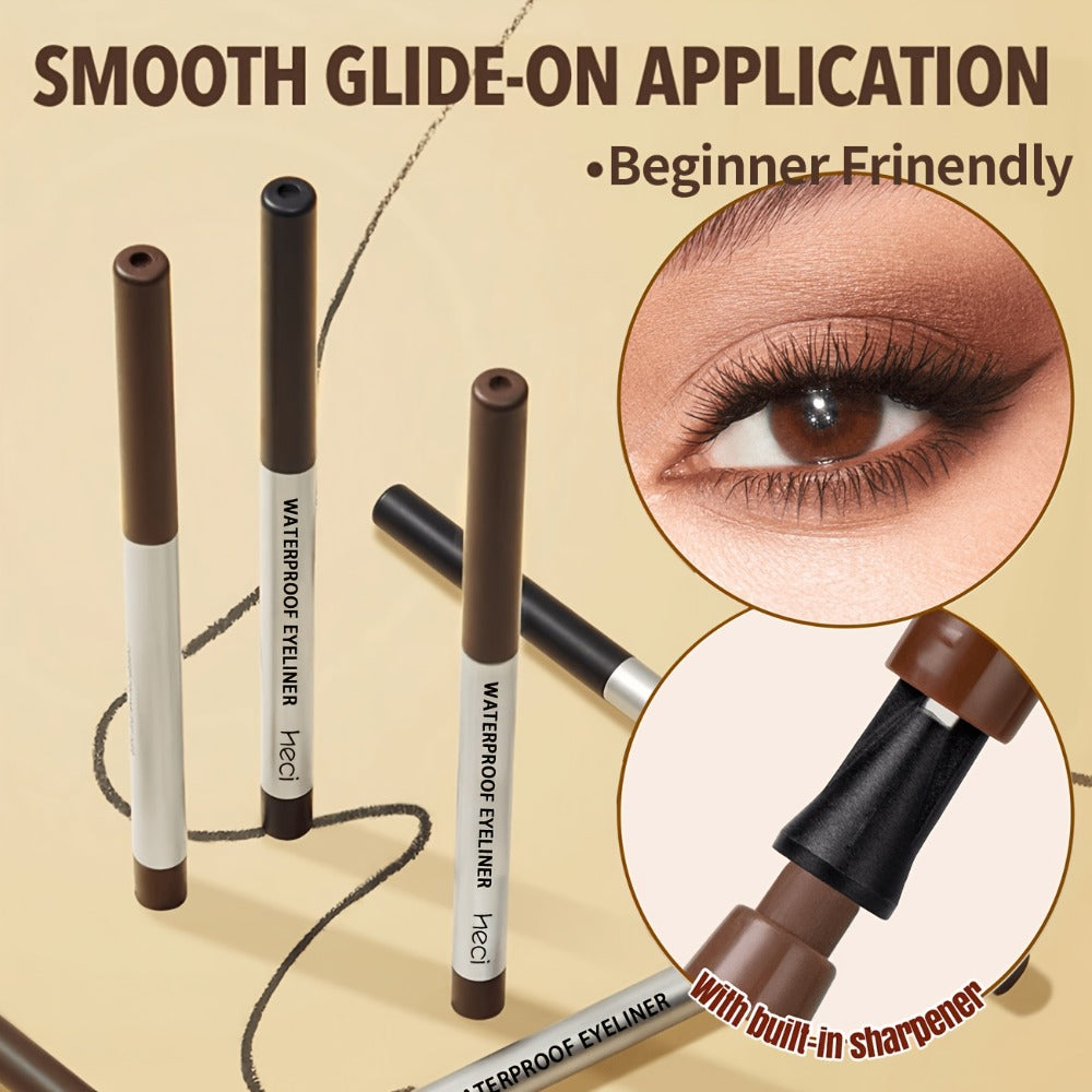 Quick-Dry Brown & Black Gel Eyeliner Pencil 3 Pack Waterproof Smudge-Proof, for Makeup, Travel and Everyday Vanity Use — imag