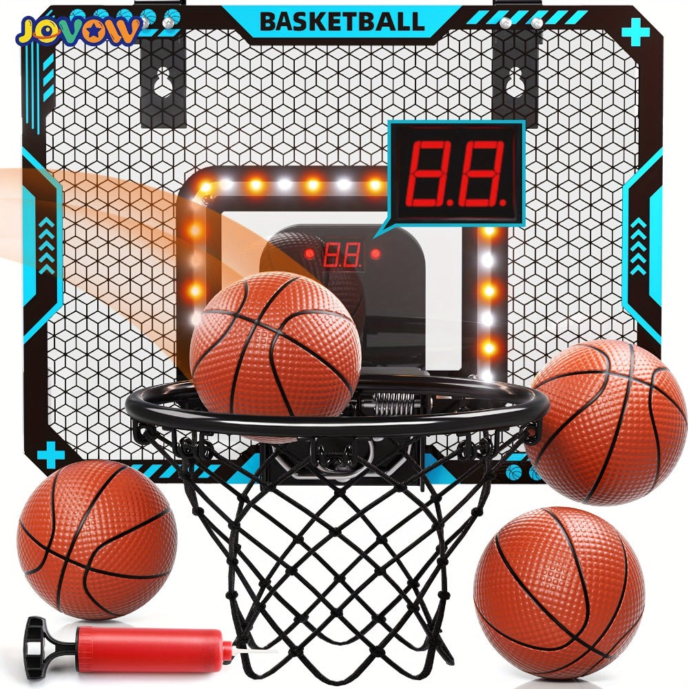 Over Door Basketball Hoop with LED Lights & Electronic Scoreboard, Mini Hoop Set with 4 Balls for Kids Teens Adults — image 1