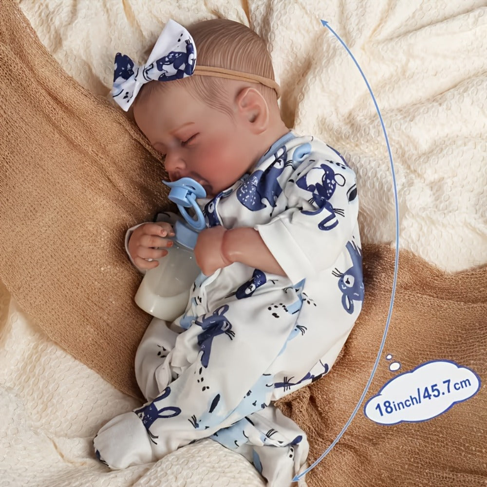 18-Inch Baby Doll in Blue-Print Outfit with Sleeping or Open-Eye Face Options and No Bottle or Pacifier — image 3