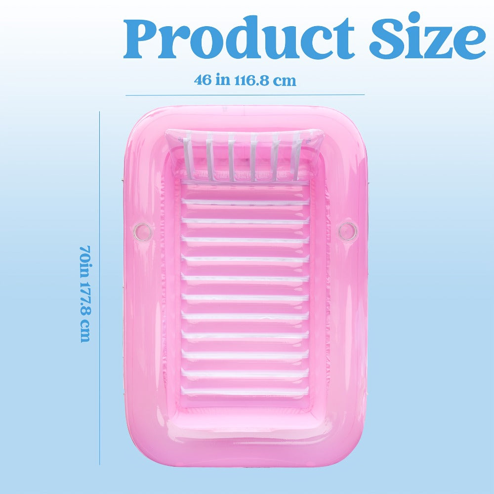 70 x 46-Inch Inflatable Pool Float Tanning Bed in Pink and White with Open Center and Raised Pillow — image 2