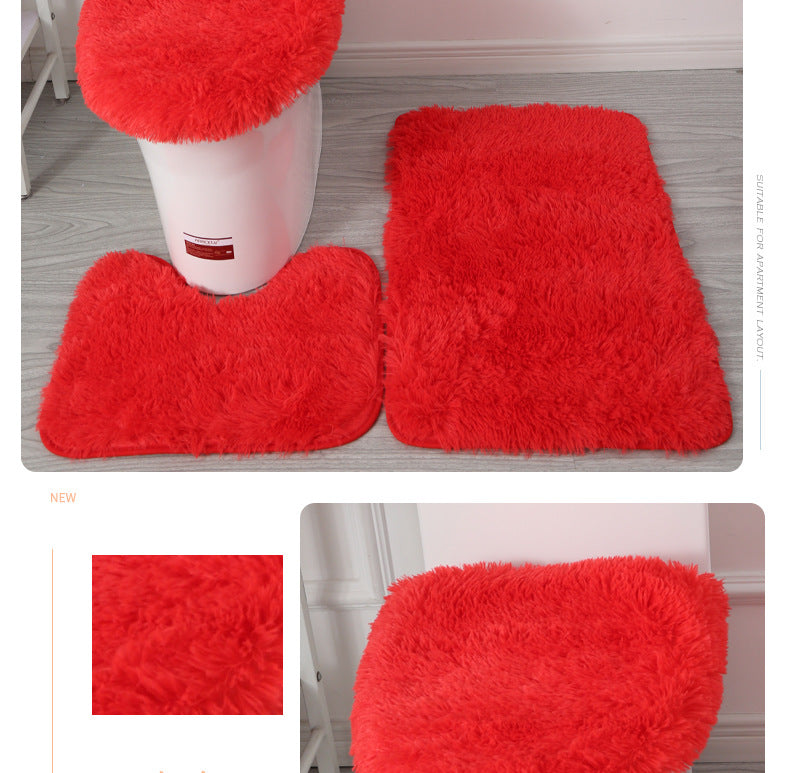 Modern Simple Style Solid Color Toilet Bath Bathroom Three Piece Combination Toilet Floor Mat Household Cross Border Supply