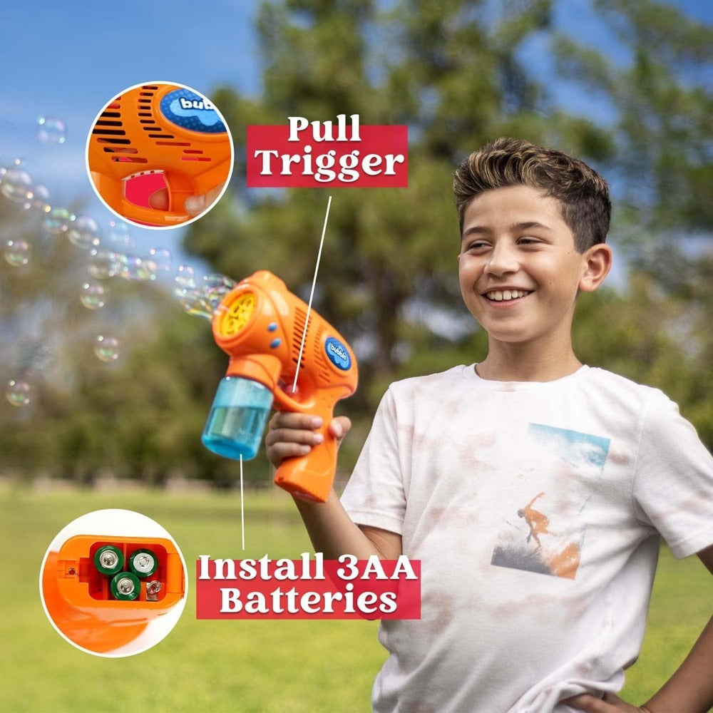 3-Pack Bubble Gun Blower with 3 Pre-Loaded Solution Refills, Hand-Powered, Color-Changing Bubbles — image 12