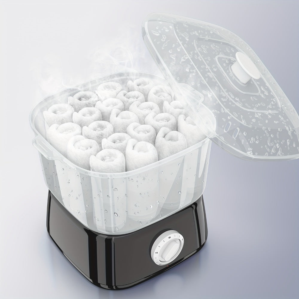 Compact Countertop Towel Steamer with Rotary Control, Black or White Base and Removable Clear Container — image 4