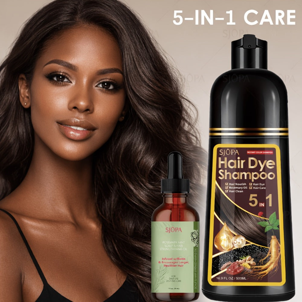 Gray Coverage Hair Dye Shampoo Kit 3-in-1 with Rosemary Hair Oil - Quick Color, Gentle & Natural Formula for Men & Women — im