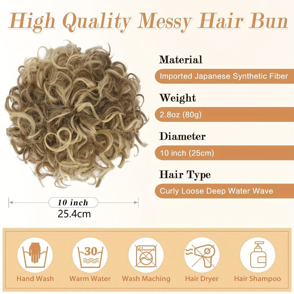 Hair Extensions Curly 10-Inch Synthetic Drawstring Bun with Comb Clips, 80g Weight and Two Brown Color Options — image 7