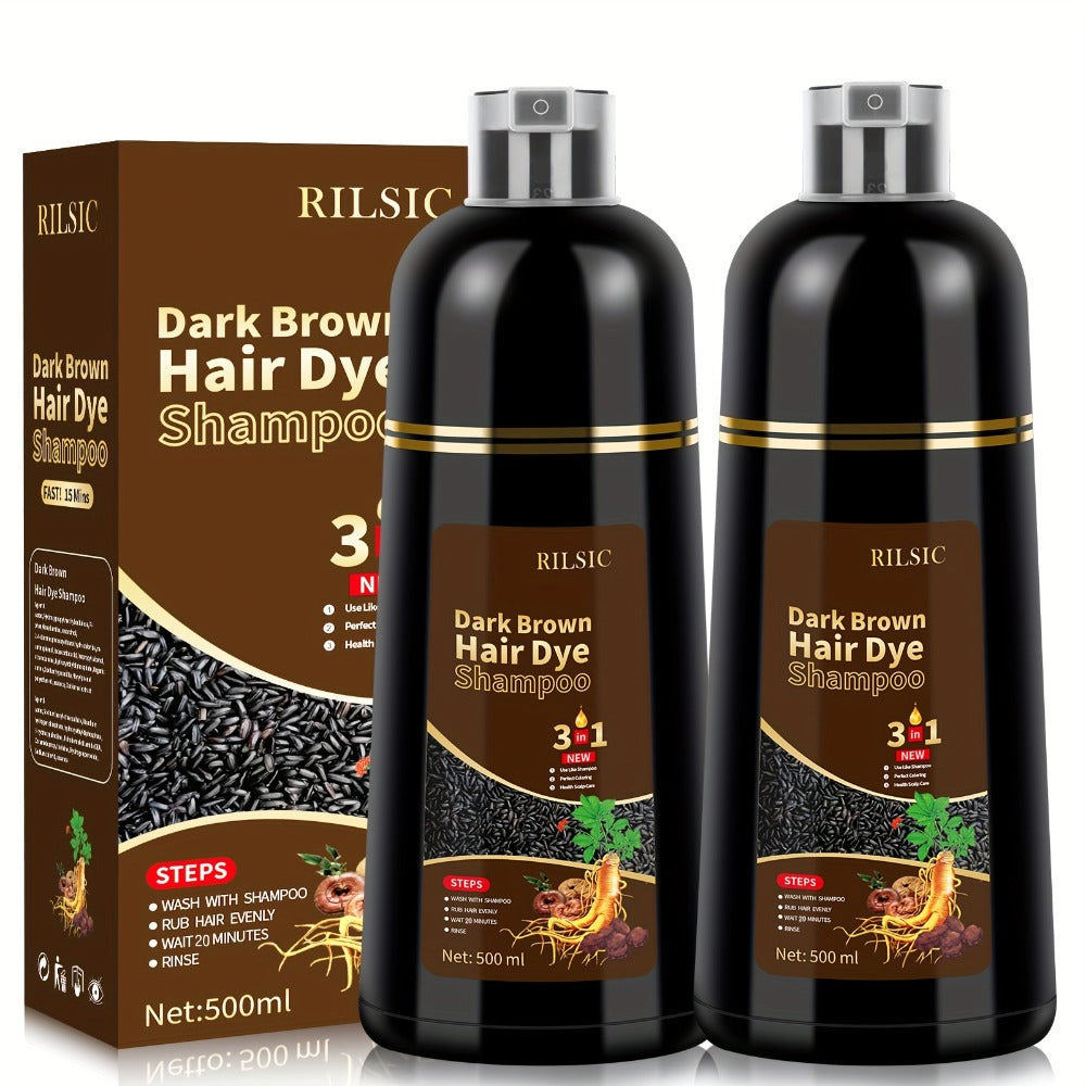 Hair Color Shampoo, RILSIC 3-in-1 Two-Pack of 500ml Pump Bottles with Black or Dark Brown Selection — image 12