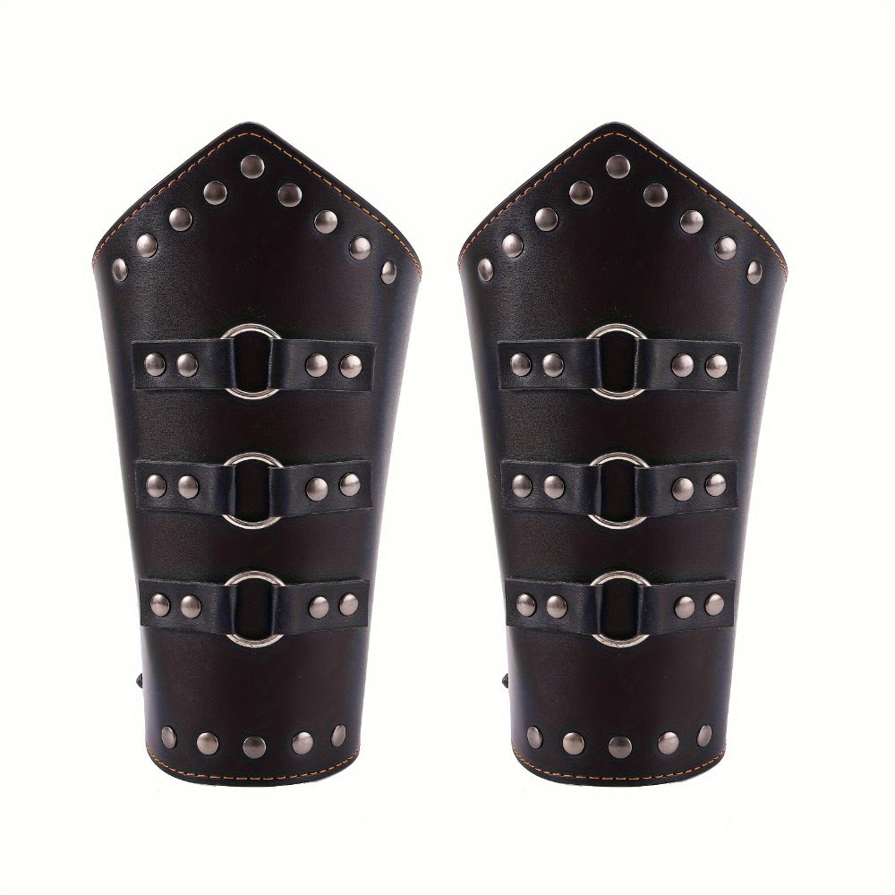 Medieval Arm Bracers 2pcs PU Leather Gauntlet Wristbands for Men, Renaissance Knight Warrior Viking Cosplay Costume Prop for 