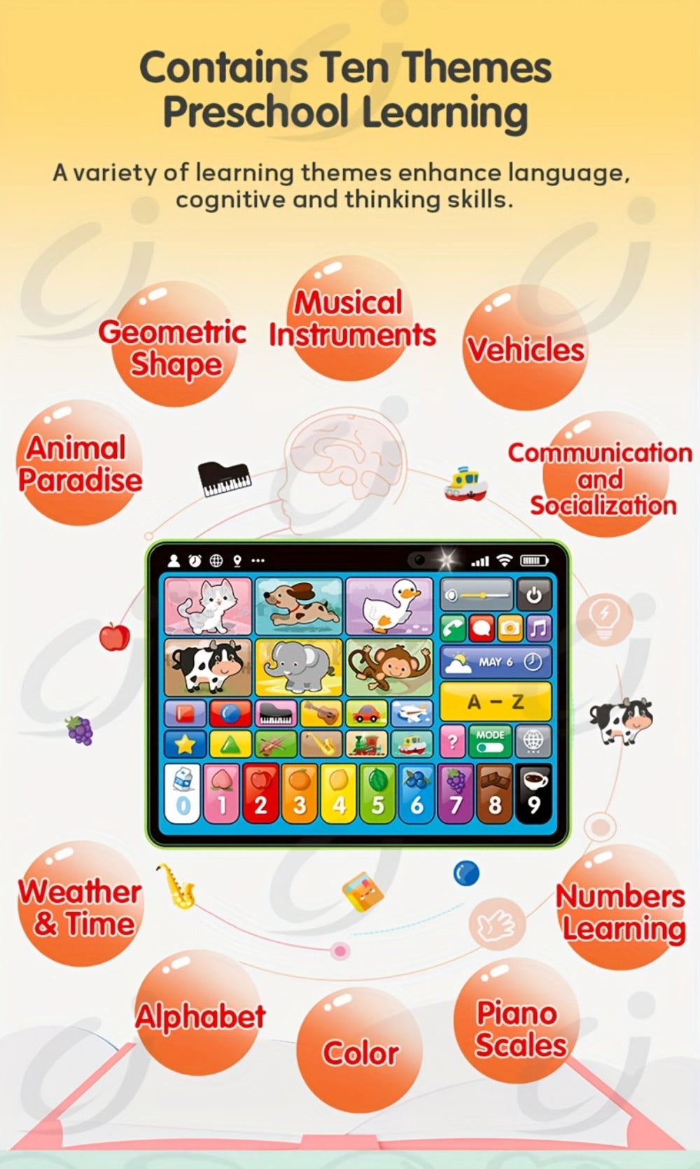 Trilingual Toddler Learning Tablet Toy, 39 Buttons 4 Play Modes Alphabet Numbers Colors Animals Music — image 12