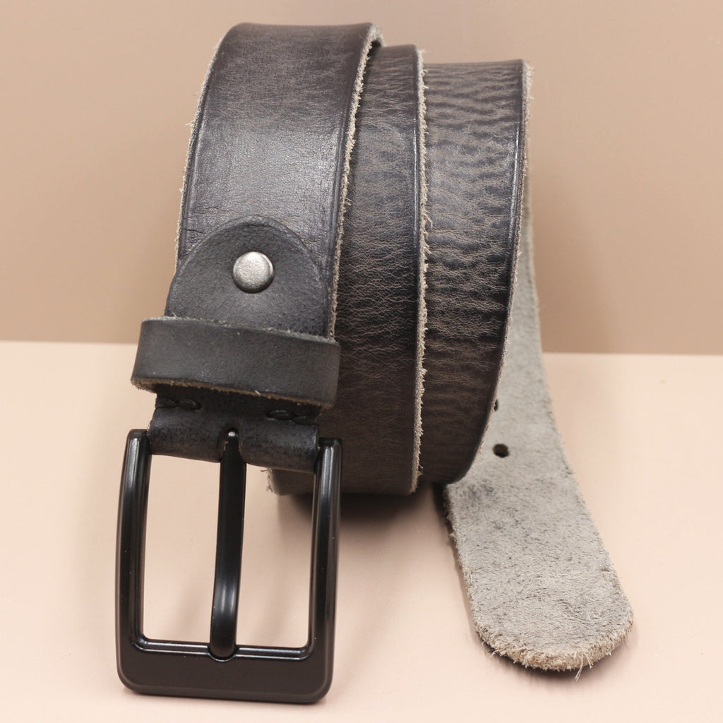 Korean Style Personality Top Layer Leather Pin Buckle Black Buttons Men's Leather Belt