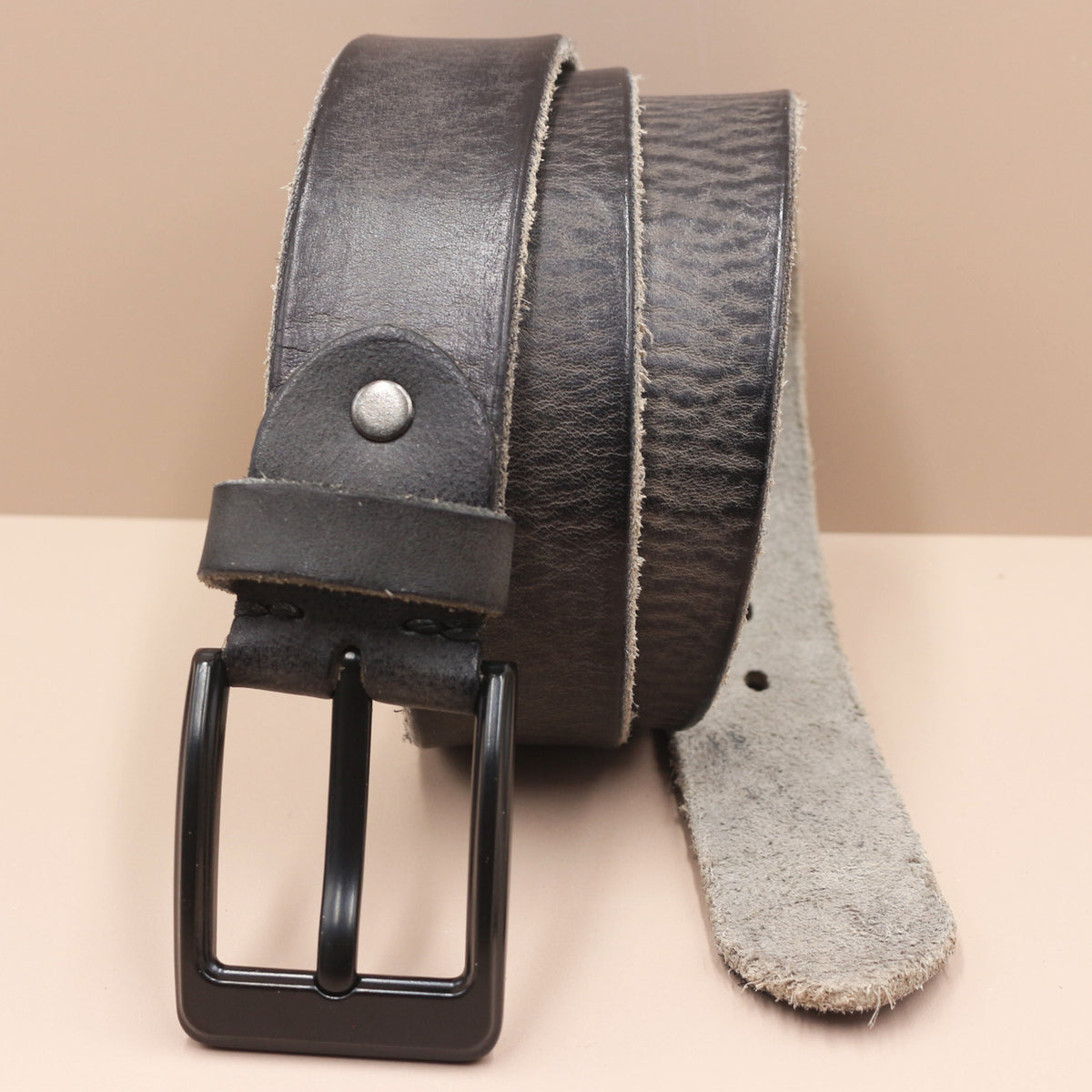 Korean Style Personality Top Layer Leather Pin Buckle Black Buttons Men's Leather Belt