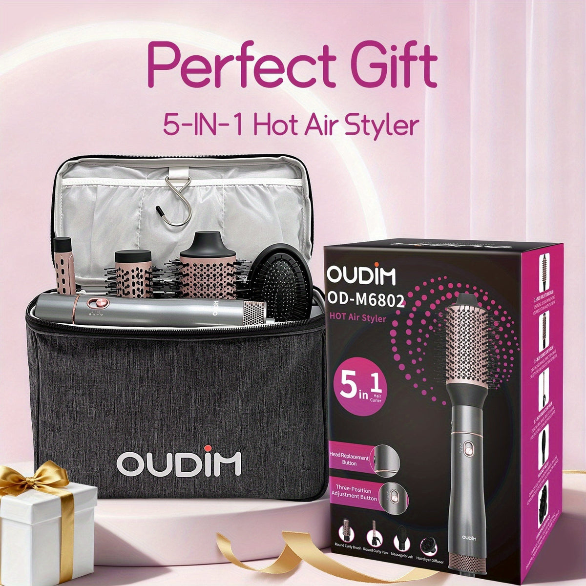 5-in-1 Hot Air Styling Comb Set Negative Ion Hair Dryer Brush with 5 Interchangeable Heads, for Home, Travel and Salon Hair S