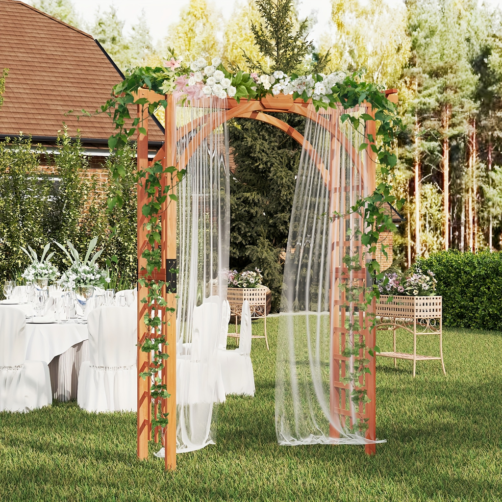 Cedar Wood Arbor 84" Double Lattice Garden Arch Pergola Trellis for Garden, Patio and Yard Use — image 9