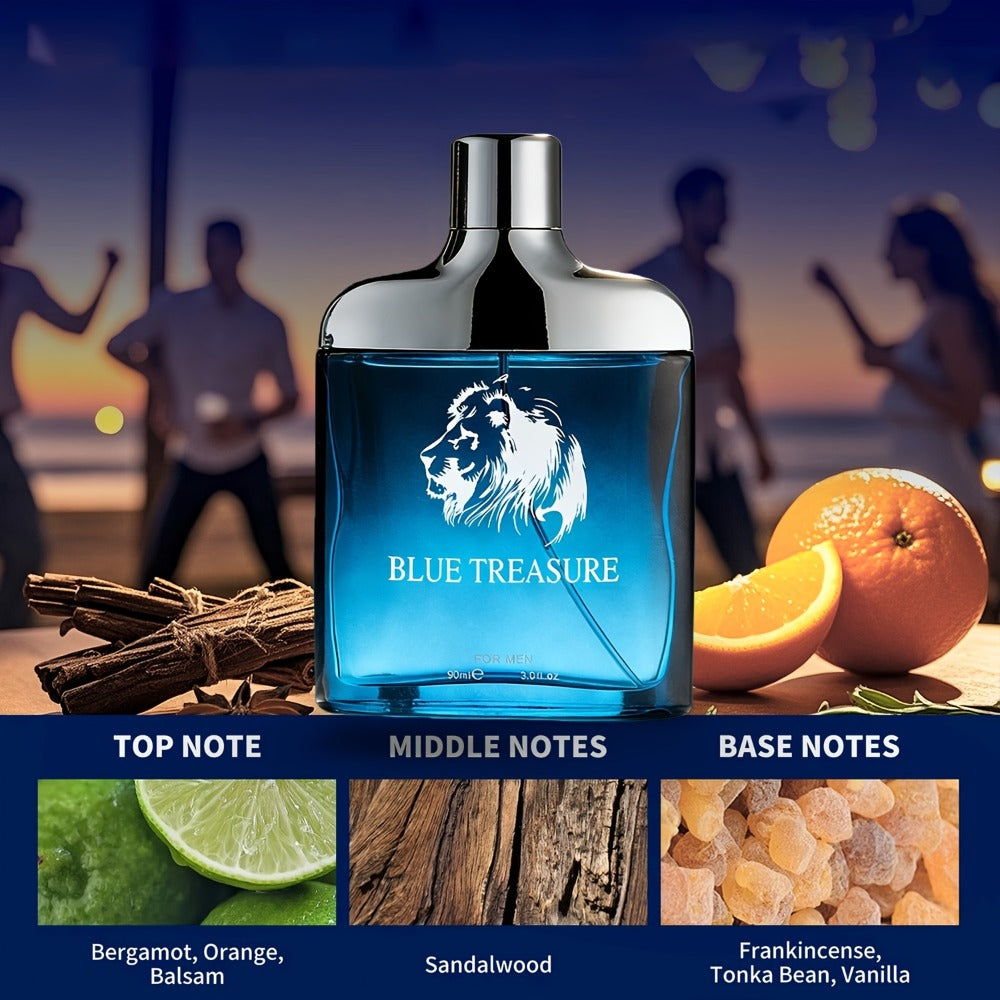 Eau de Parfum Men 90ml Cologne Spray Deep Blue Aquatic Scent Luxury Fragrance for Daily Wear Date Night Holiday Gift for Him 