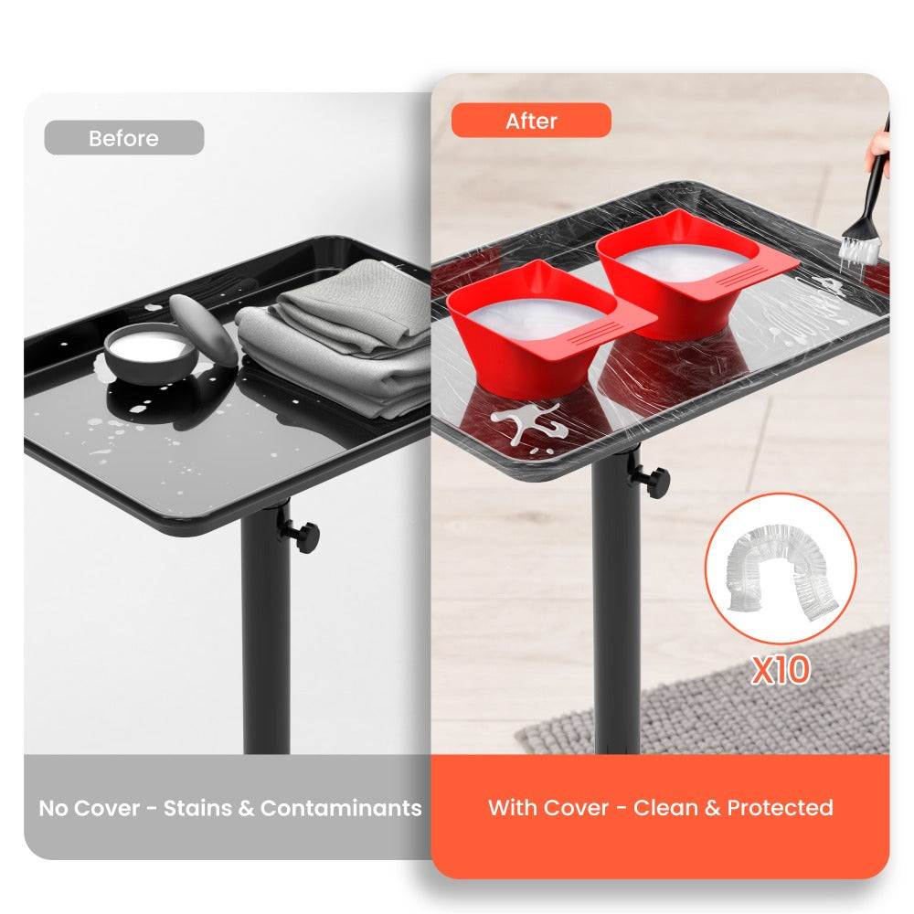 Black Adjustable Salon Tray Cart with 10 Disposable Covers, Rolling Casters and Removable Top Tray — image 3