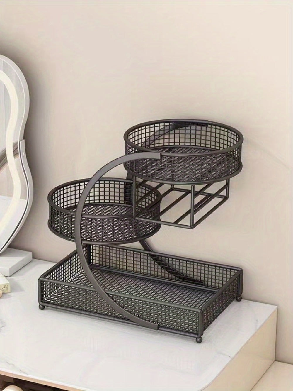 Cosmetic Organizer with Tissue Box Holder No-Installation Countertop Makeup Skincare Storage Rack for Bathroom Dresser Vanity