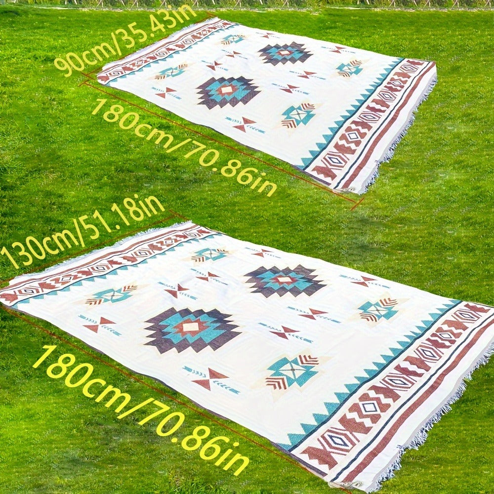 Woven Picnic Blanket with Cream Geometric Bohemian Pattern and 35.43 x 70.86 or 51.18 x 70.86-Inch Sizes — image 24