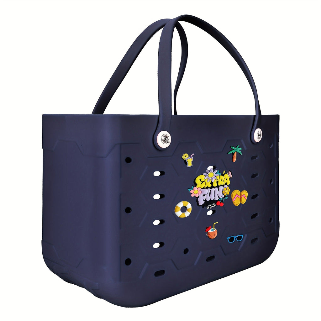 EVA Beach Bag for Women with Drainage Holes Waterproof Tote Bag Summer Outdoor Camping Shopping Travel Bag with Cute Decorati