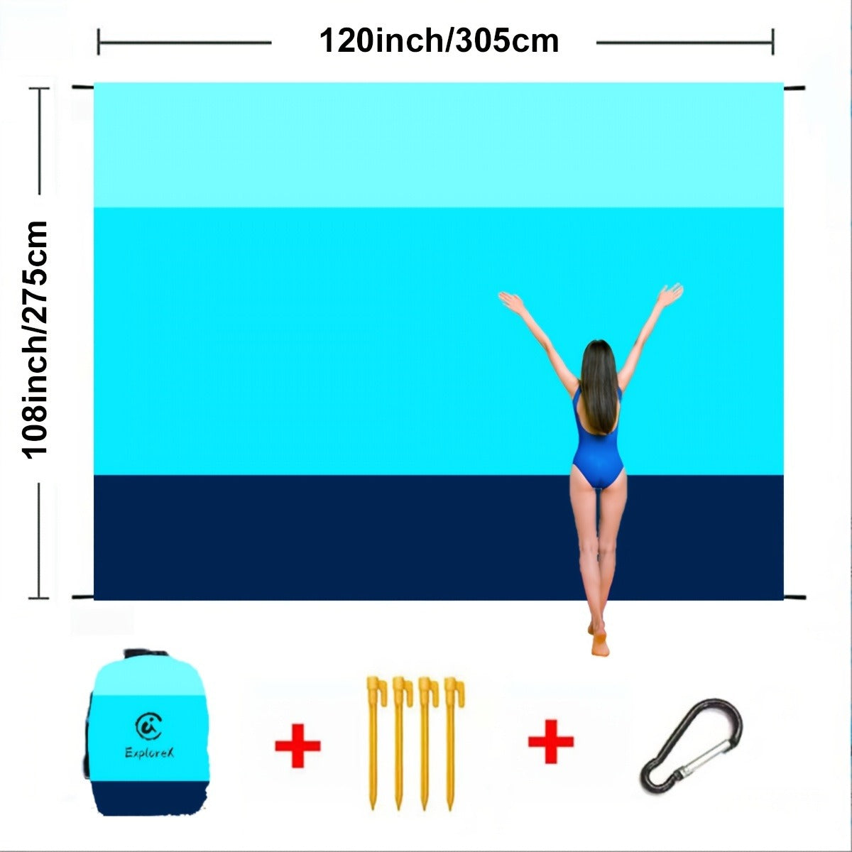 Printed Beach Mat with 19 Exact Size-and-Pattern Options, 198 x 205cm to 275 x 305cm with Stakes and Pouch — image 25