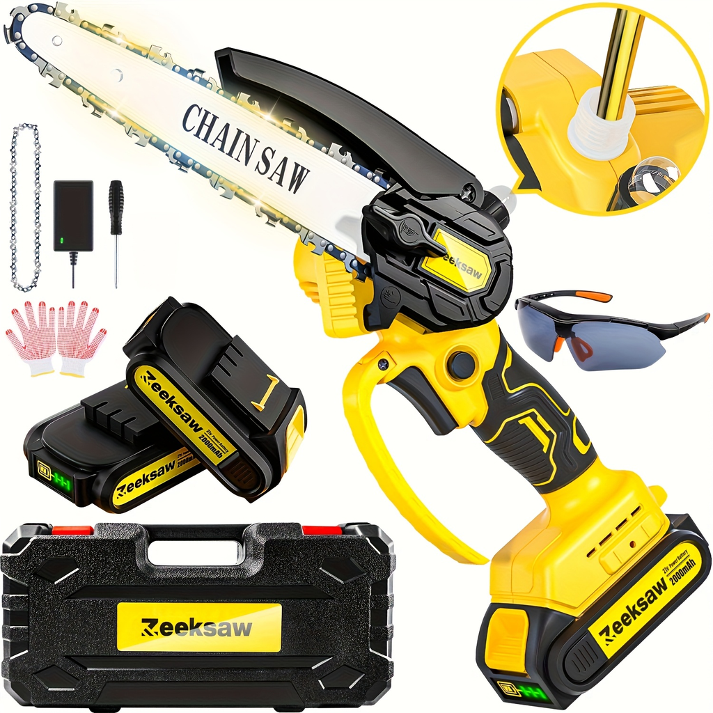 Cordless Mini Chainsaw 8 Inch with 2x2.0Ah Batteries & Charger, Auto Oiler, Chain Tensioning, 26ft/s Speed for Tree Branches 
