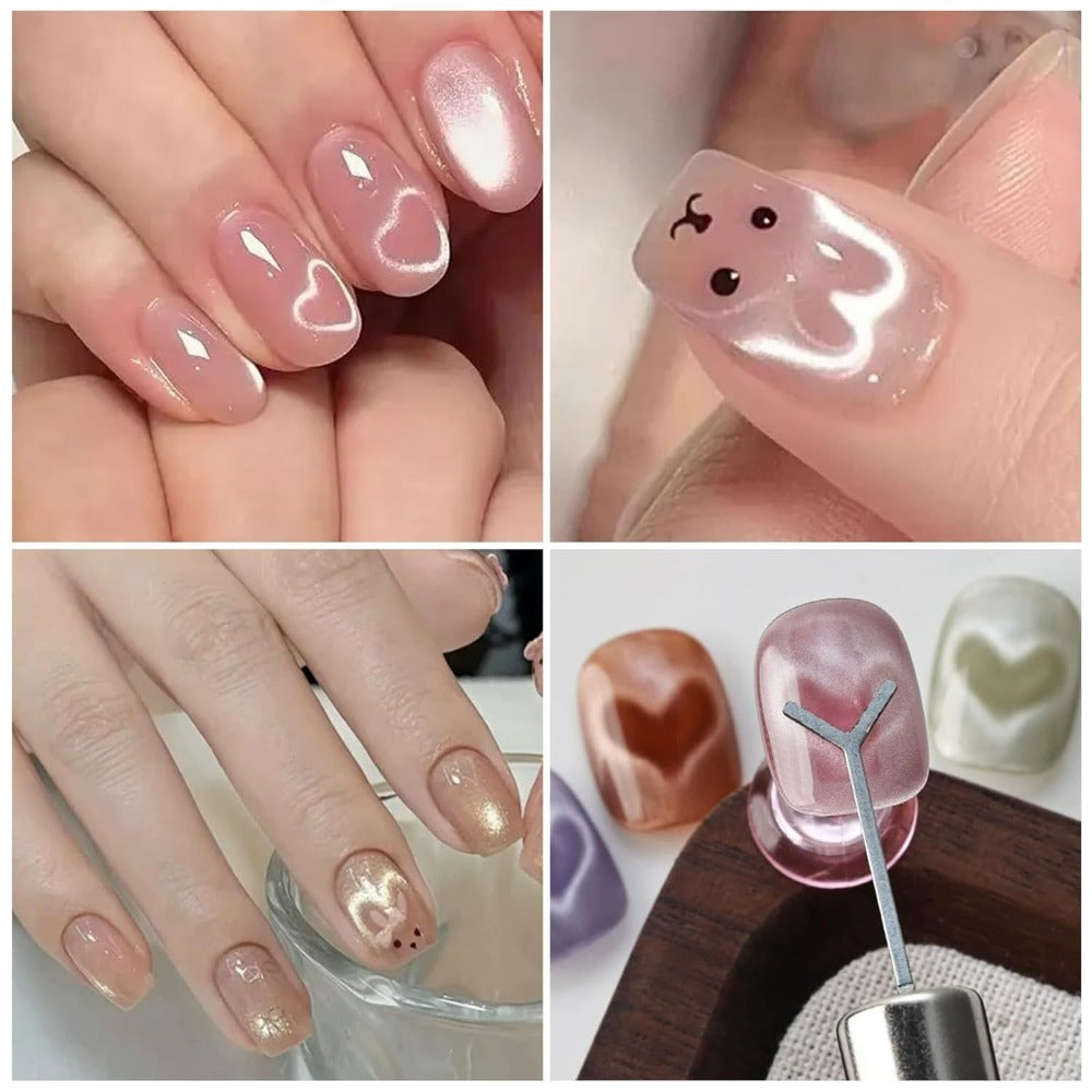 Cat Eye Nail Magnet Set 11pcs – 3-in-1 Magnet Stick with Heart & Bunny Designs, Strong Magnetic Tool for Cat Eye Gel Polish N